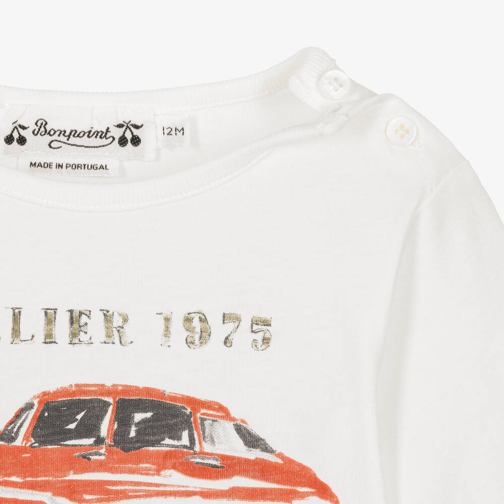 Bonpoint-Boys Ivory Cotton Top with Red Vintage Car Graphic | Childrensalon