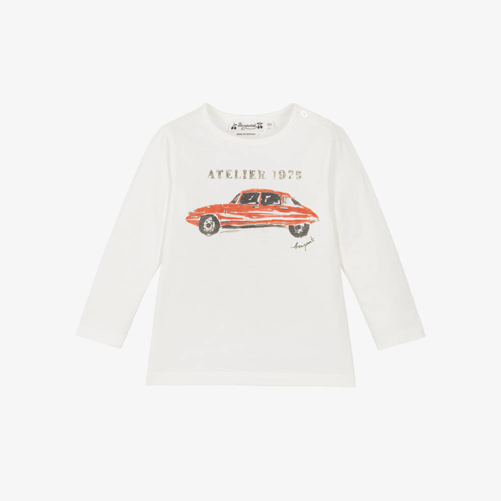 Bonpoint-Boys Ivory Cotton Top with Red Vintage Car Graphic | Childrensalon