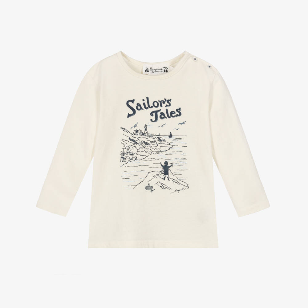 Bonpoint-Boys Ivory Cotton Top with Sailor Print | Childrensalon