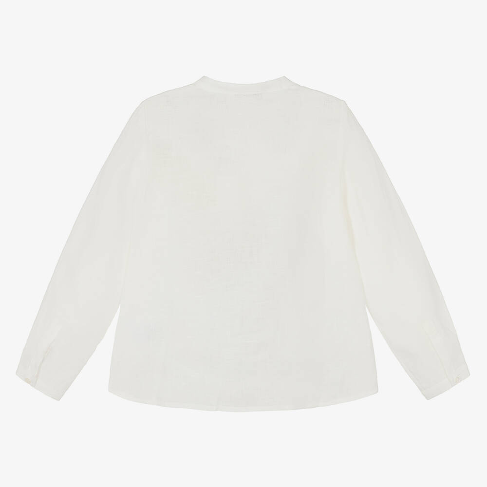 Bonpoint-قميص بدون ياقة كتان لون عاجي للأولاد | Childrensalon
