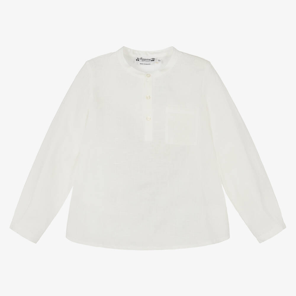 Bonpoint-قميص بدون ياقة كتان لون عاجي للأولاد | Childrensalon