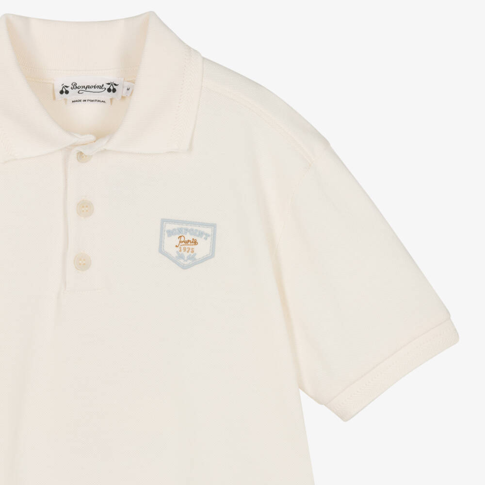 Bonpoint-Boys Ivory Organic Cotton Piqué Polo Shirt | Childrensalon