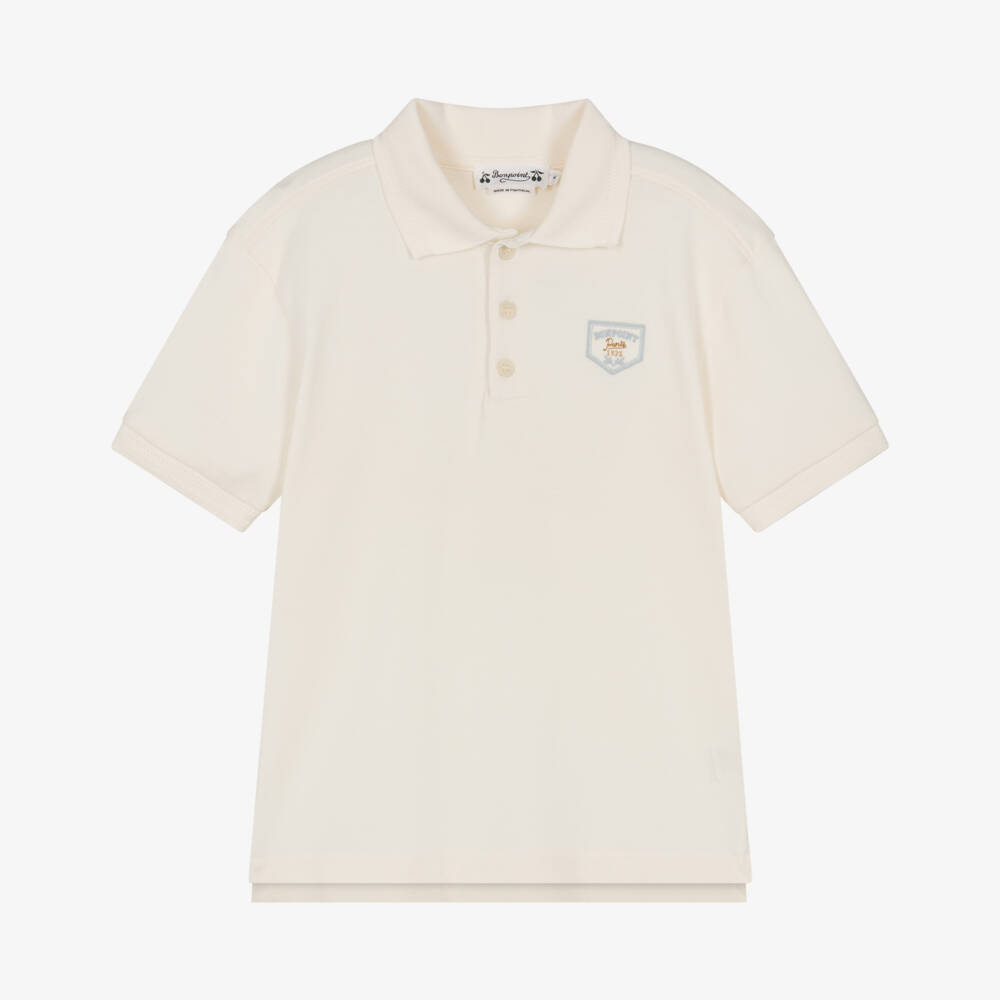 Bonpoint-Boys Ivory Organic Cotton Piqué Polo Shirt | Childrensalon