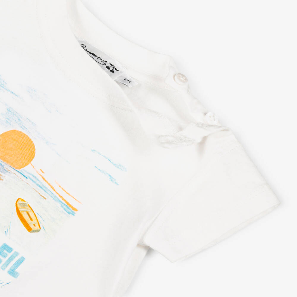 Bonpoint-Boys Ivory Organic Cotton Sun & Boat Print T-Shirt | Childrensalon