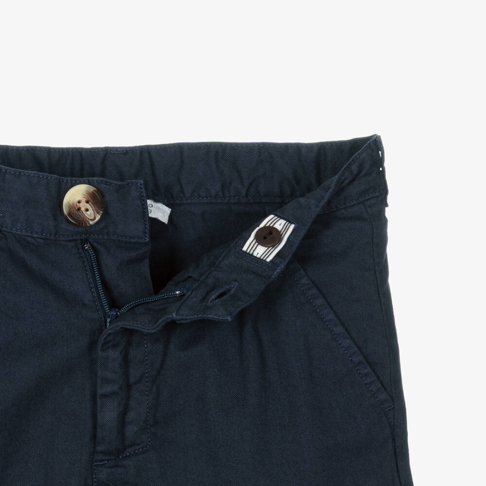 Bonpoint-Boys Navy Blue Cotton Chino Shorts | Childrensalon