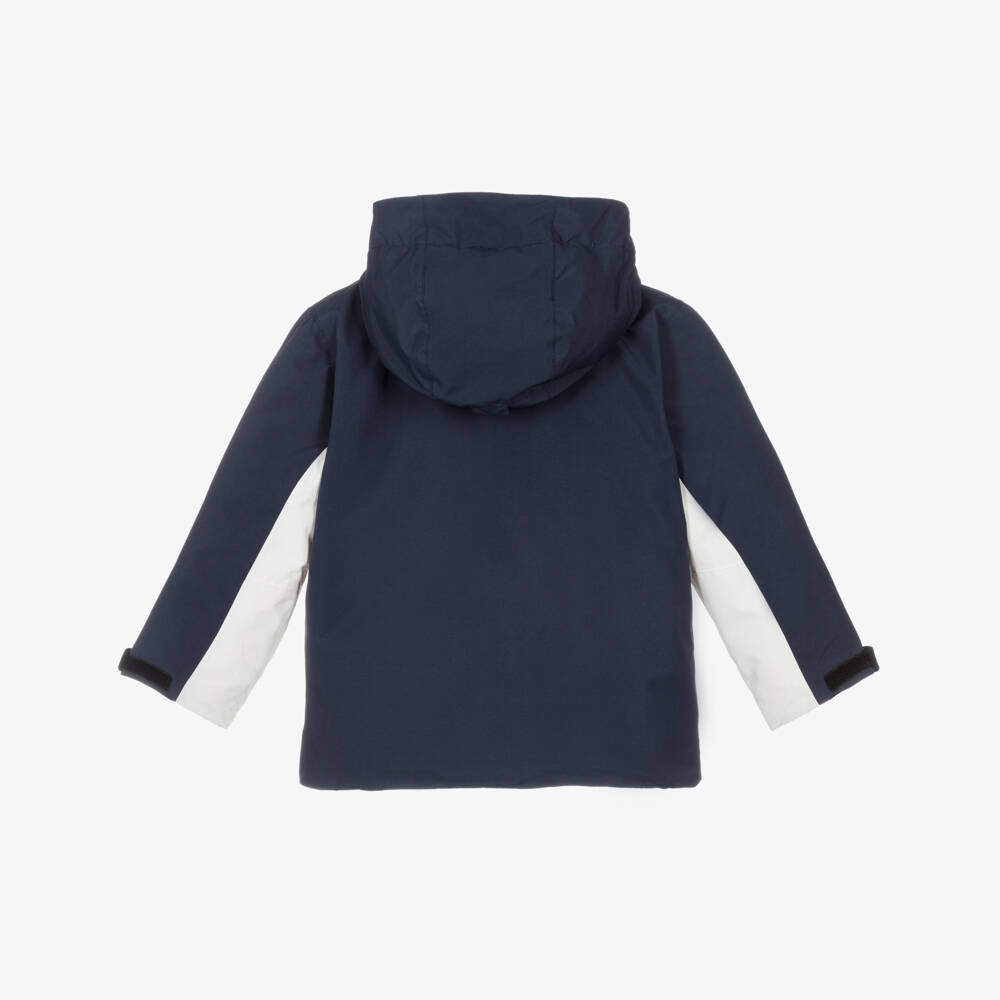 Bonpoint-Лыжная куртка -пуховик синяя с кремовой отделкой для мальчиков | Childrensalon