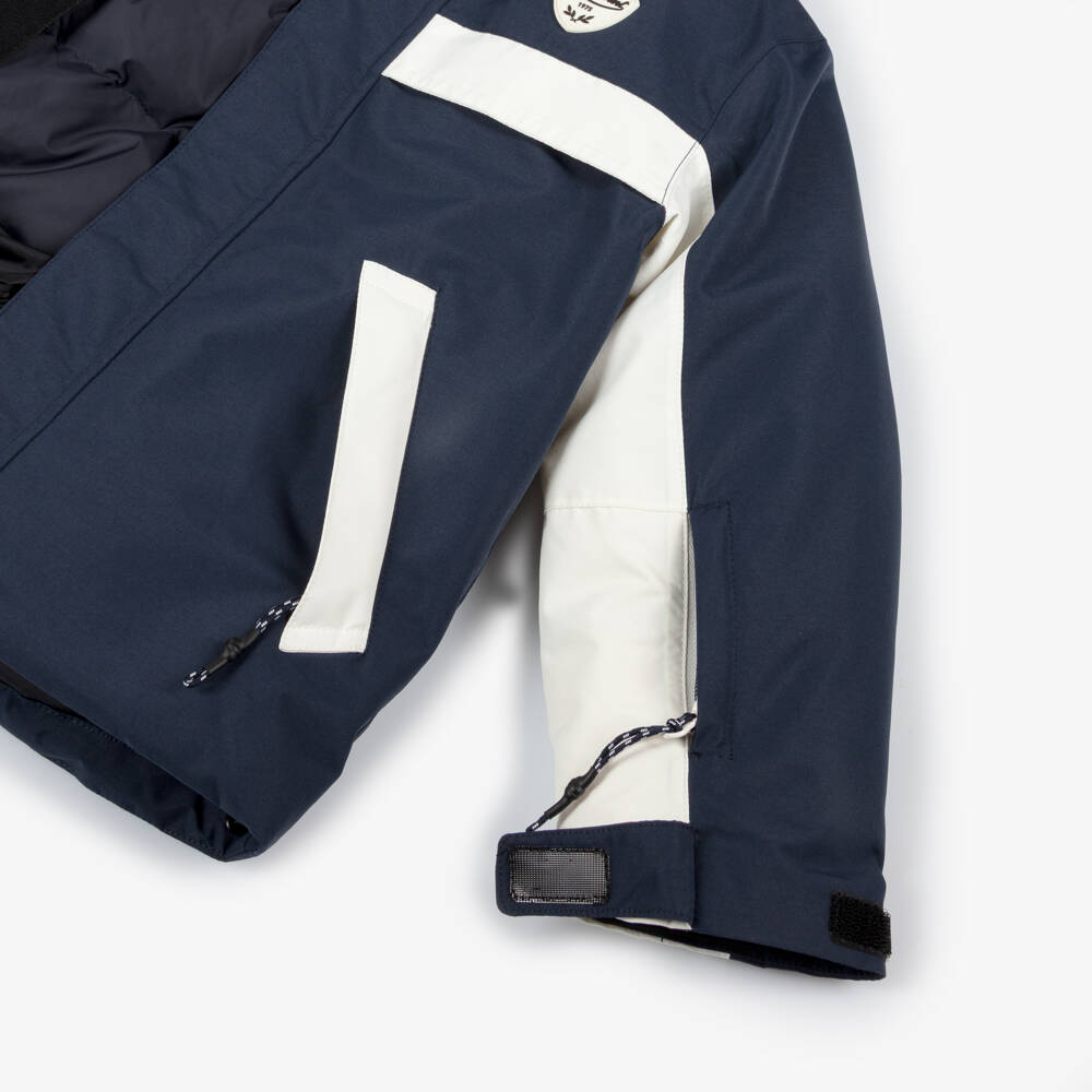 Bonpoint-Лыжная куртка -пуховик синяя с кремовой отделкой для мальчиков | Childrensalon