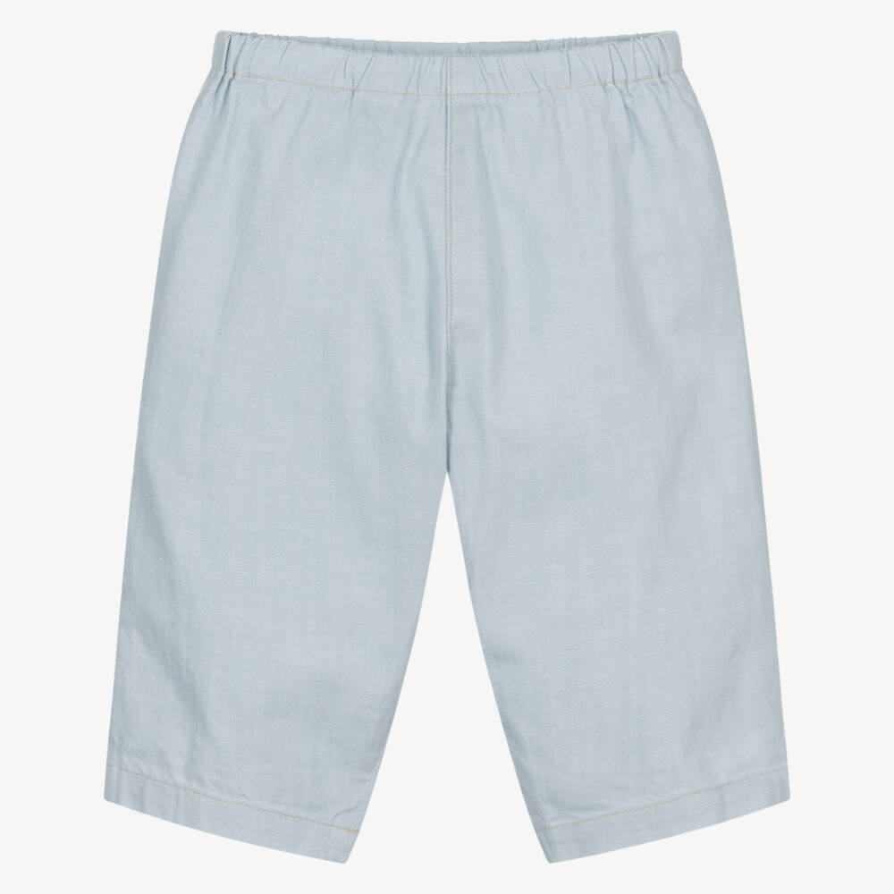 Bonpoint-Boys Pale Blue Cotton Elasticated Trousers | Childrensalon