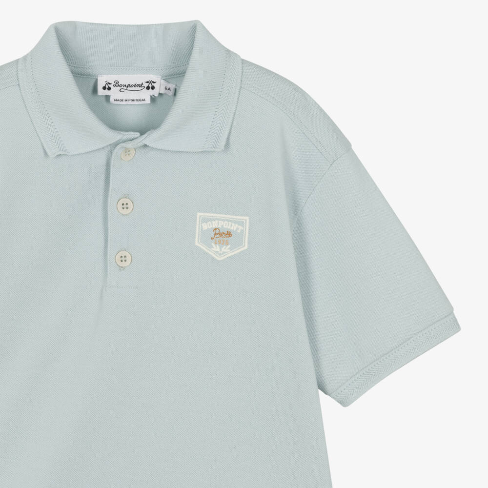 Bonpoint-Boys Pale Blue Cotton Piqué Polo Shirt | Childrensalon