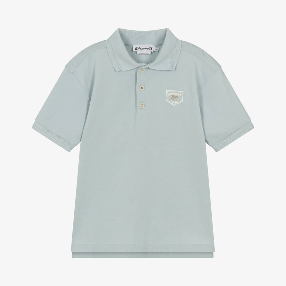 Bonpoint-Boys Pale Blue Organic Cotton Piqué Polo Shirt | Childrensalon
