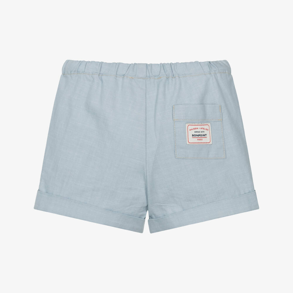 Bonpoint-Boys Pale Blue Organic Cotton Roll-Up Shorts | Childrensalon