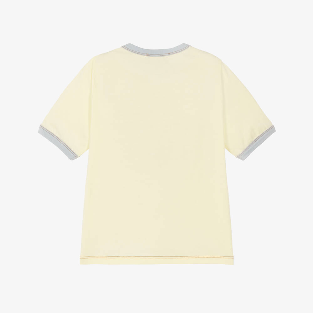 Bonpoint-Boys Pale Yellow Cotton T-Shirt with Graphic Print | Childrensalon