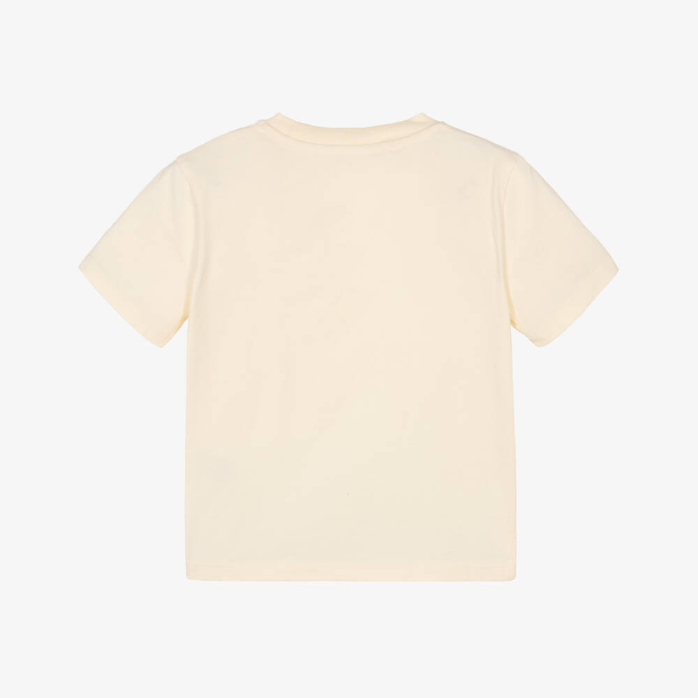 Bonpoint-Boys Pale Yellow Cotton T-Shirt with Speed Boat Print | Childrensalon