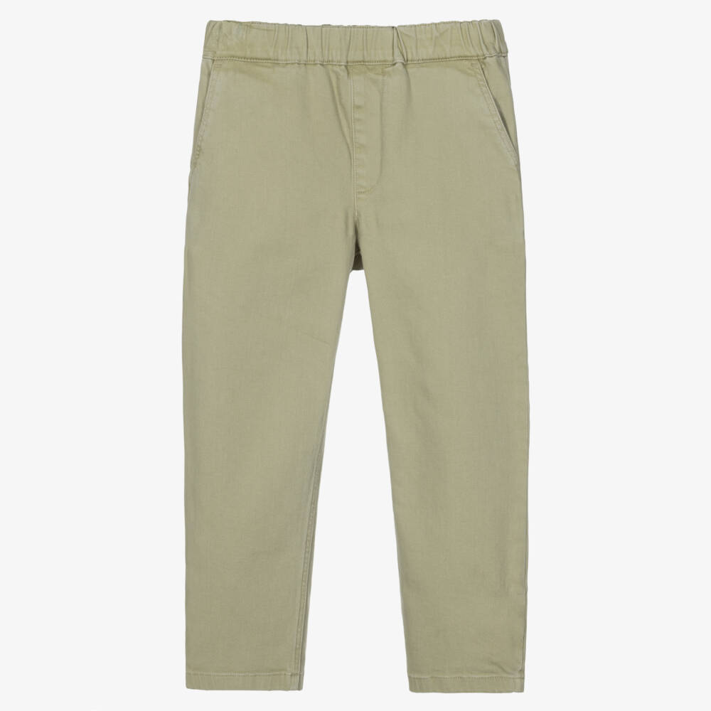 Bonpoint-Boys Straight Cotton Trousers in Green | Childrensalon