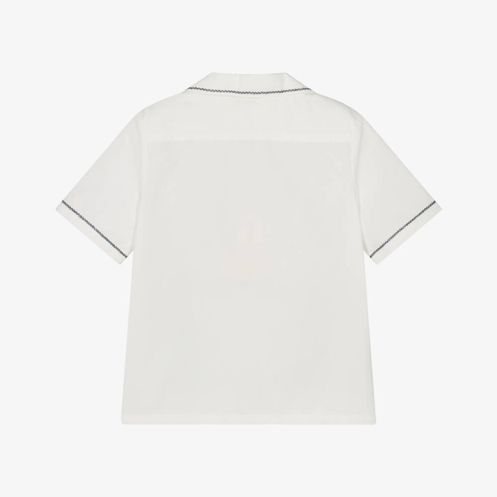 Bonpoint-Boys White Cotton Shirt with Palm Tree Embroidery | Childrensalon
