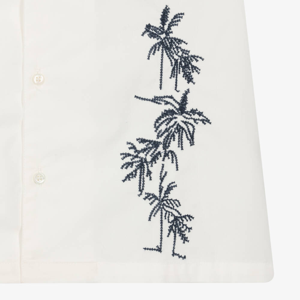 Bonpoint-Boys White Organic Cotton Shirt with Palm Tree Embroidery | Childrensalon