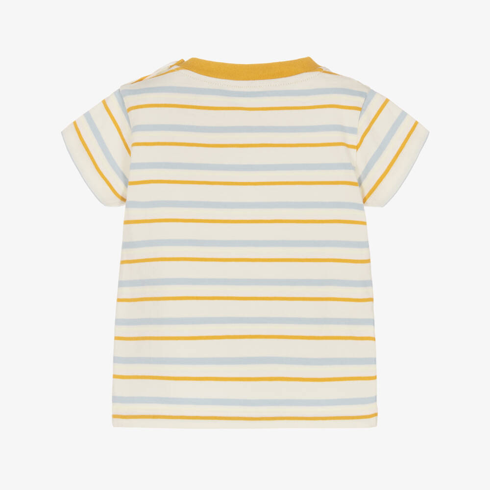 Bonpoint-Boys Yellow & Blue Stripe Cotton T-Shirt | Childrensalon