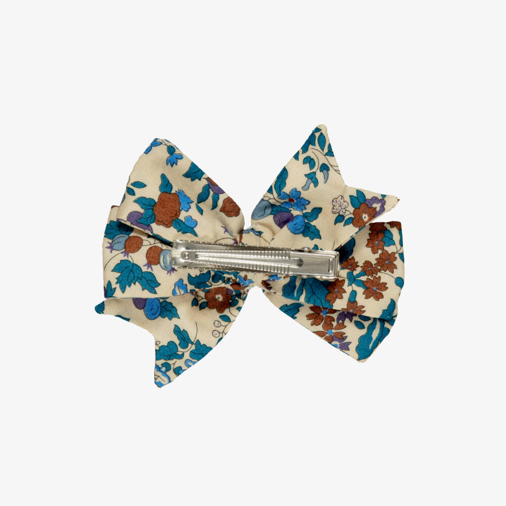 Bonpoint-Girls Beige & Blue Floral Hair Clip (9cm) | Childrensalon