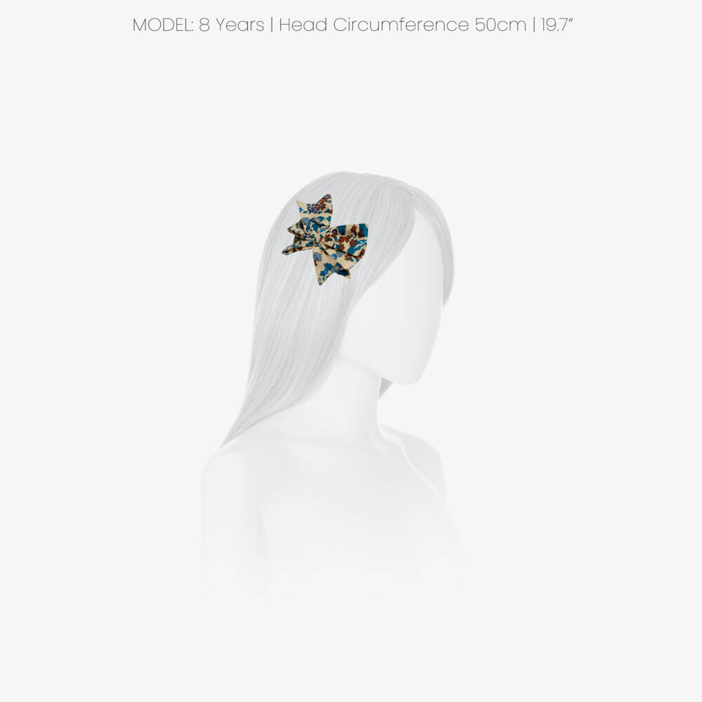 Bonpoint-Girls Beige & Blue Floral Hair Clip (9cm) | Childrensalon