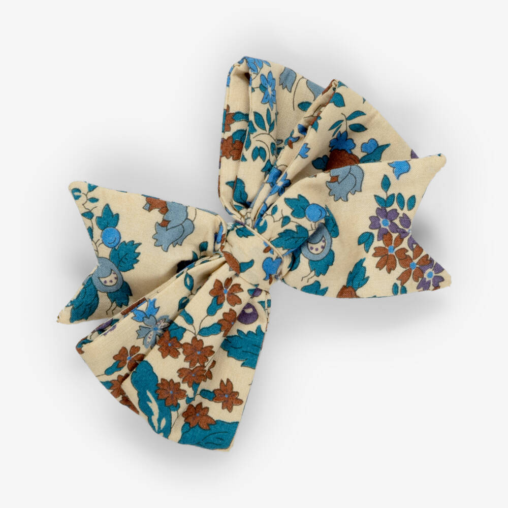 Bonpoint-Girls Beige & Blue Floral Hair Clip (9cm) | Childrensalon