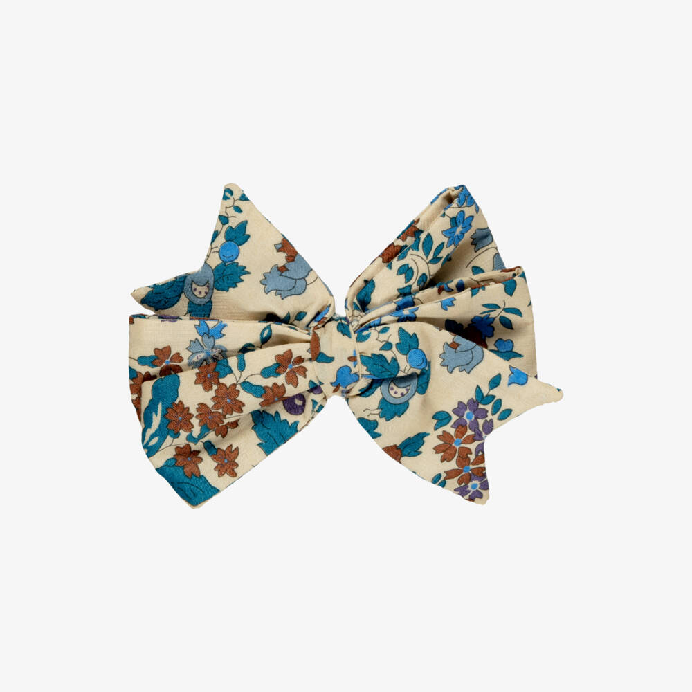 Bonpoint-Girls Beige & Blue Floral Hair Clip (9cm) | Childrensalon