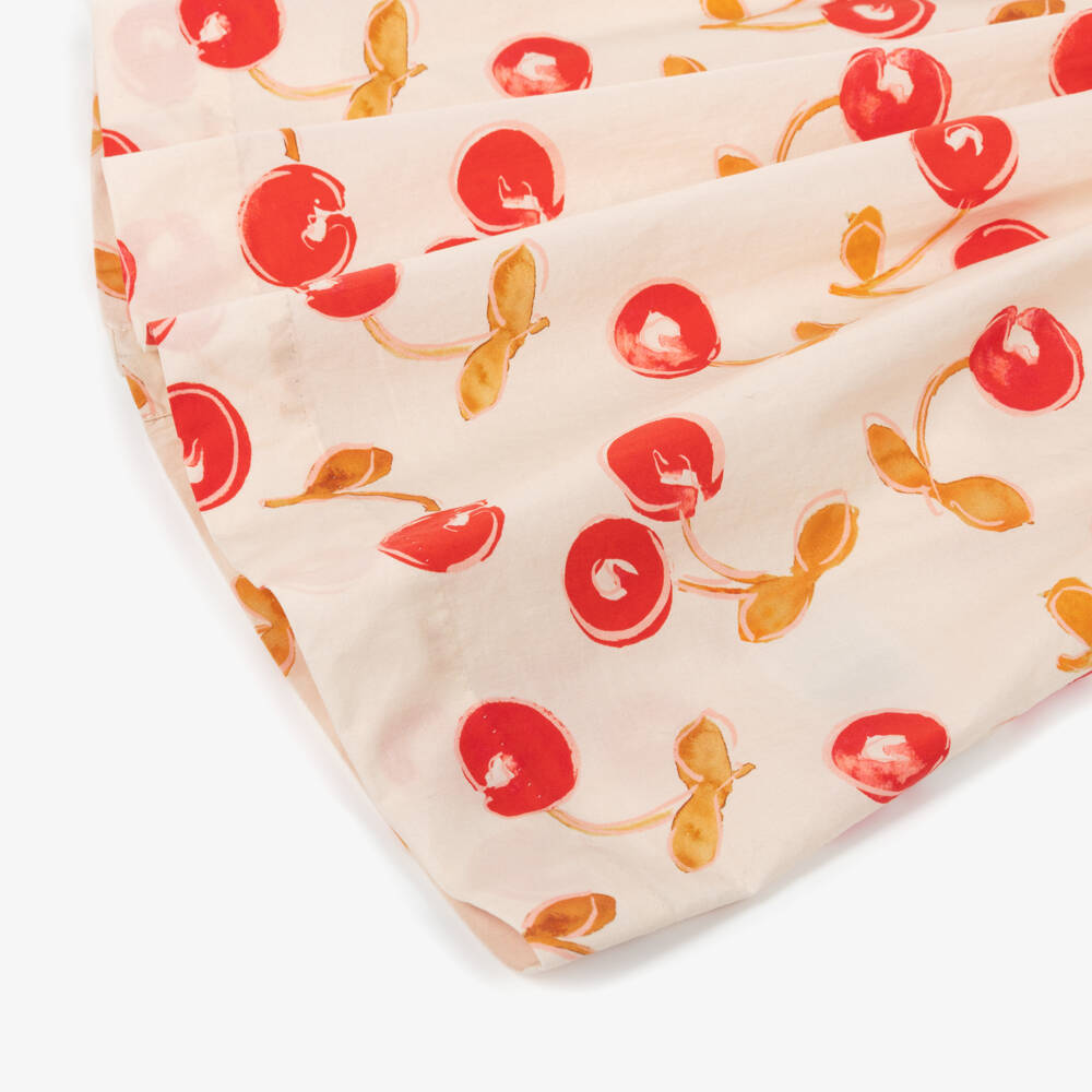 Bonpoint-Платье бежевое из хлопкового поплина с вишневым принтом для девочек | Childrensalon