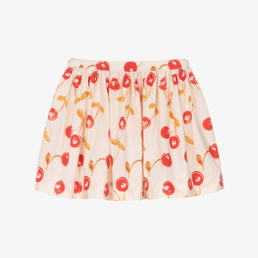 Bonpoint-Girls Beige Cherry Print Cotton Poplin Skirt | Childrensalon