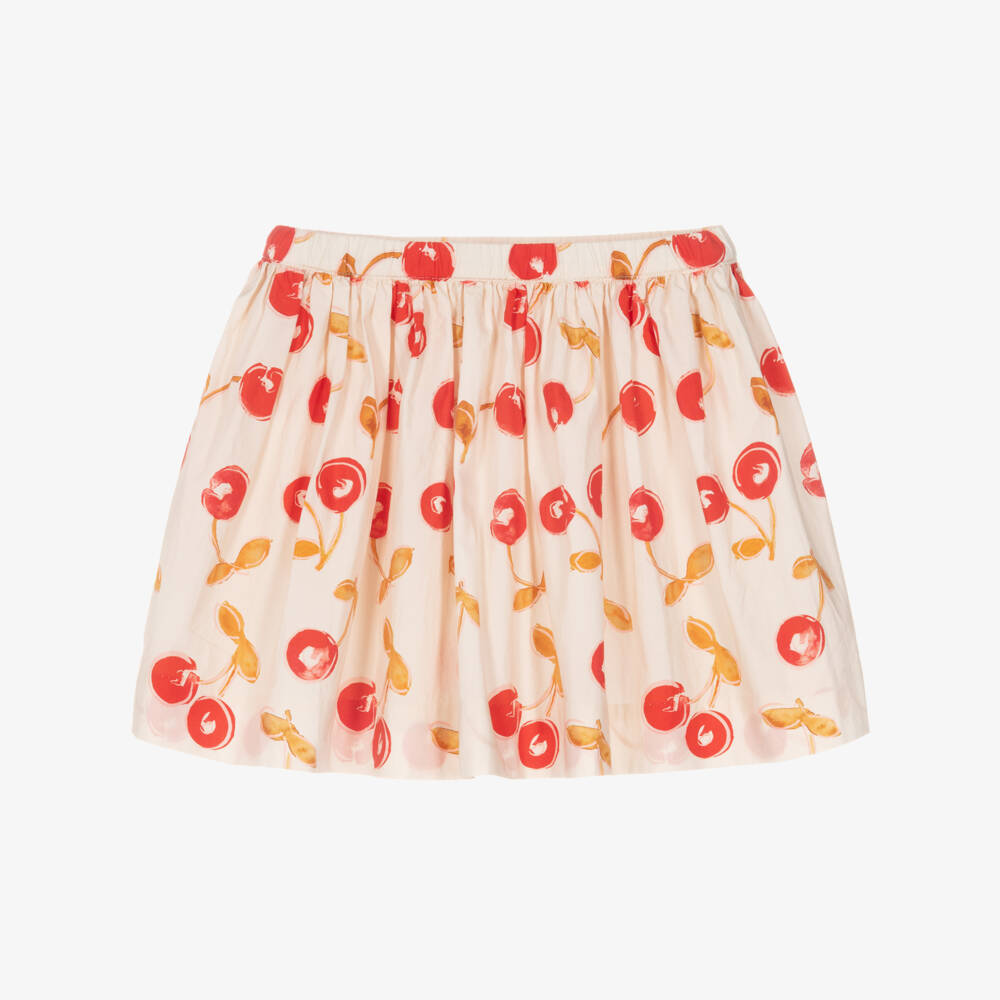 Bonpoint-Girls Beige Cherry Print Cotton Poplin Skirt | Childrensalon