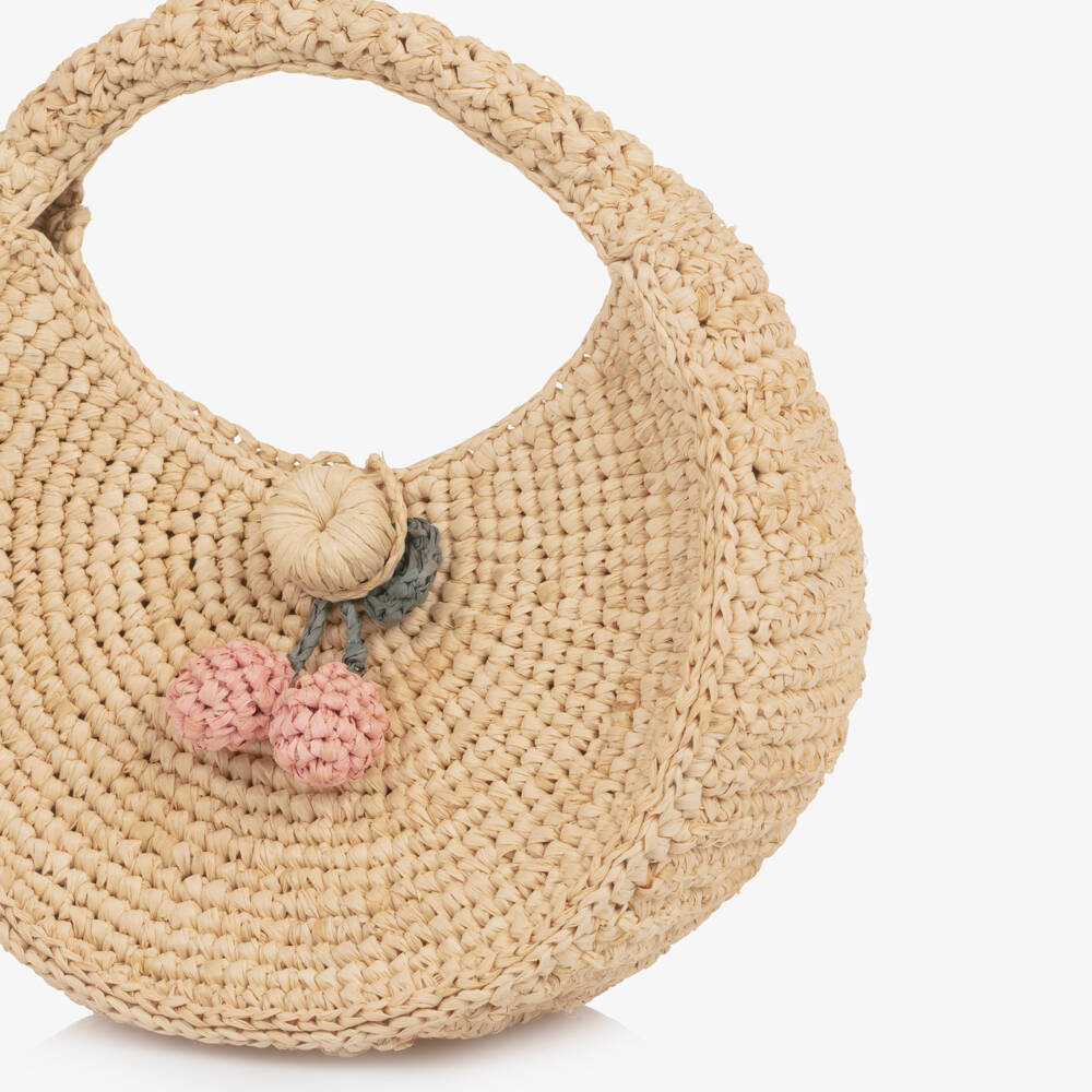 Bonpoint-Girls Beige Cherry Straw Bag (14cm) | Childrensalon