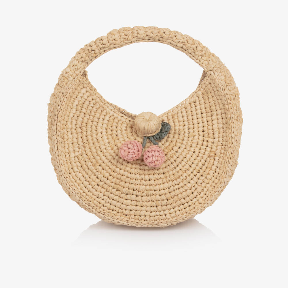 Bonpoint-Girls Beige Cherry Straw Bag (14cm) | Childrensalon