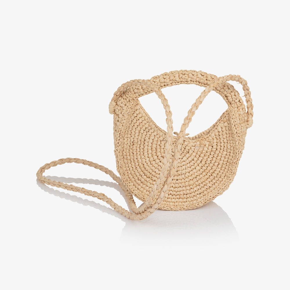 Bonpoint-Girls Beige Cherry Straw Bag (14cm) | Childrensalon