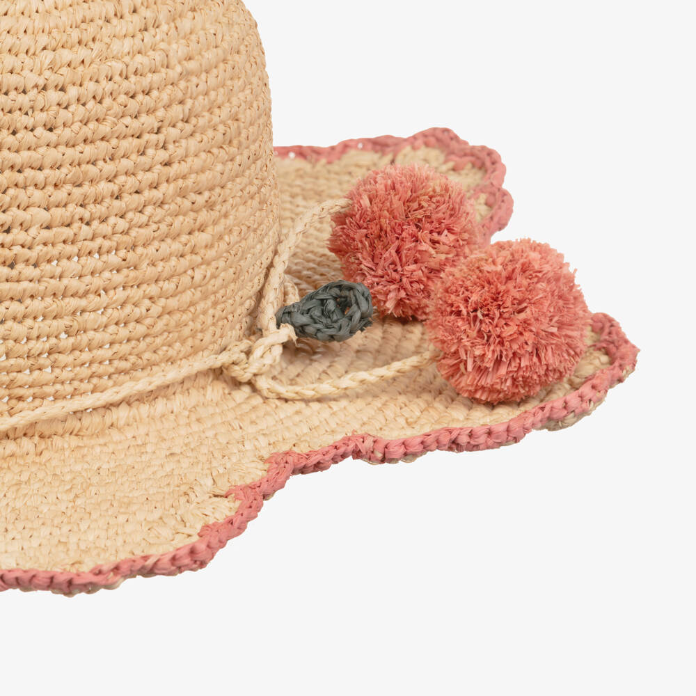 Bonpoint-Girls Beige Cherry Straw Hat | Childrensalon