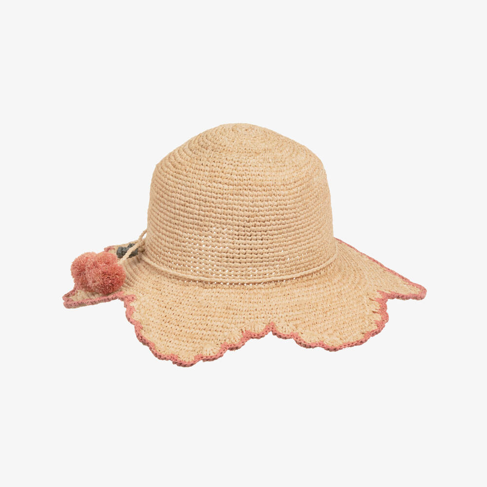 Bonpoint-Girls Beige Cherry Straw Hat | Childrensalon