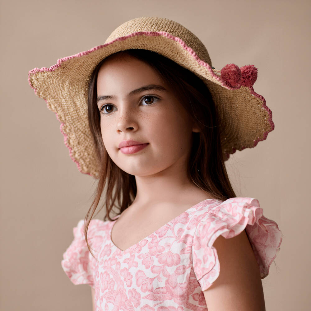 Bonpoint-Girls Beige Cherry Straw Hat | Childrensalon
