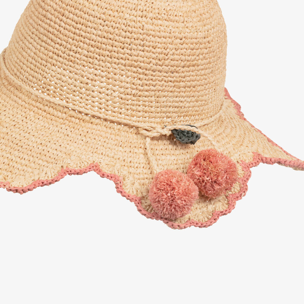 Bonpoint-Girls Beige Cherry Straw Hat | Childrensalon