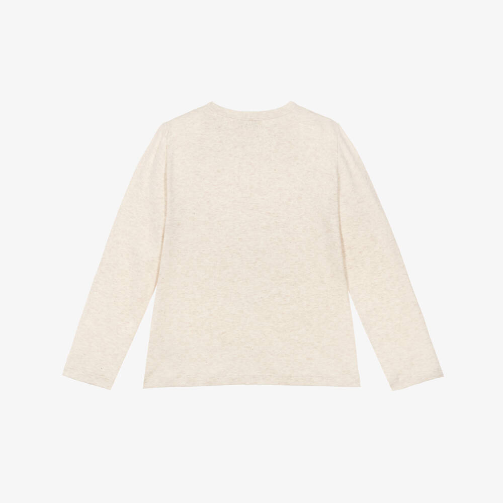 Bonpoint-Girls Beige Cotton Wildflower Long Sleeve Top | Childrensalon