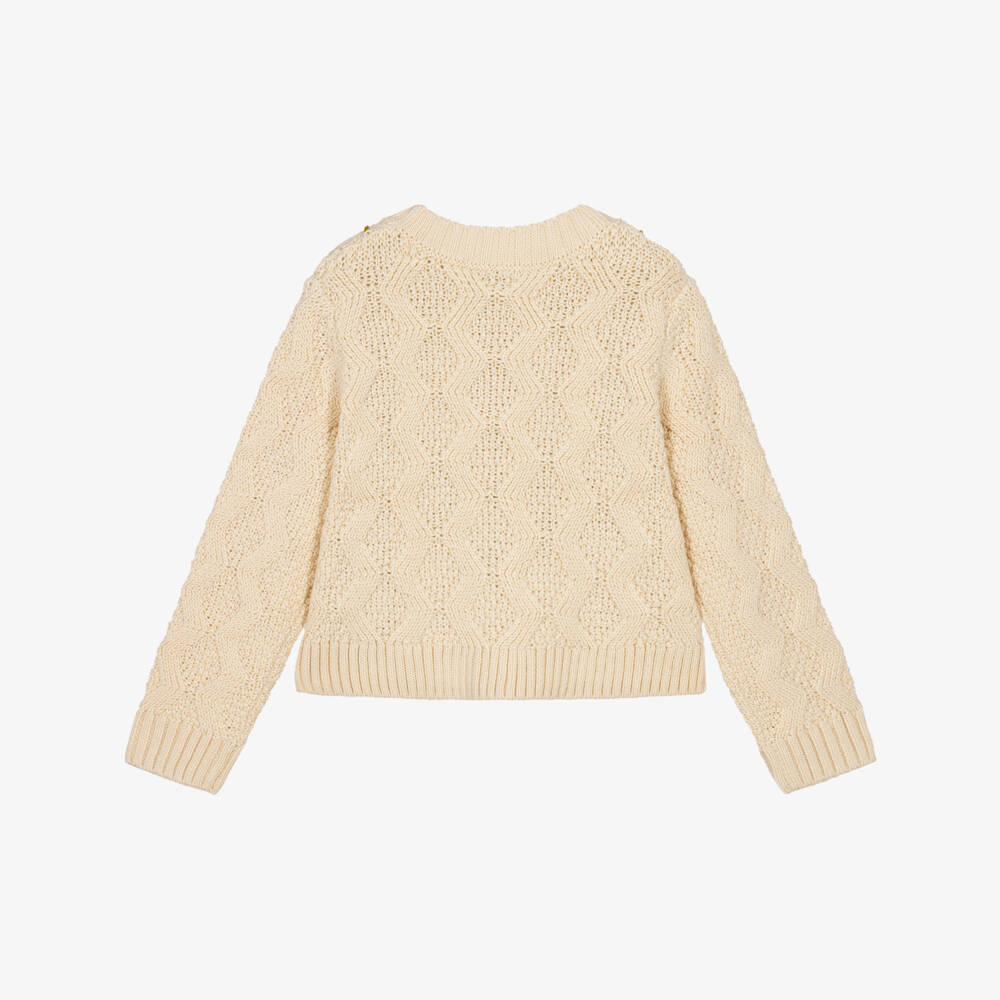 Bonpoint-Girls Beige Embroidered Cardigan | Childrensalon