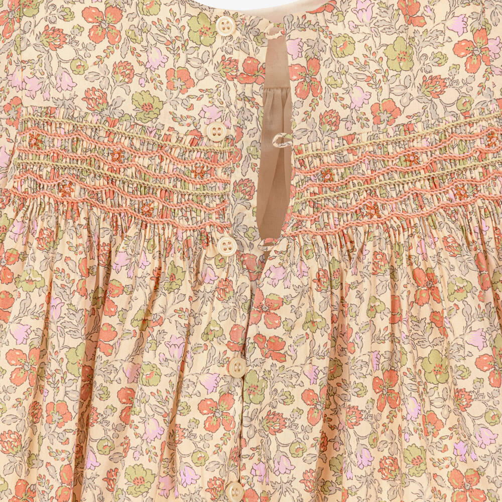 Bonpoint-Girls Beige Floral Tana Lawn Liberty Fabric Dress | Childrensalon