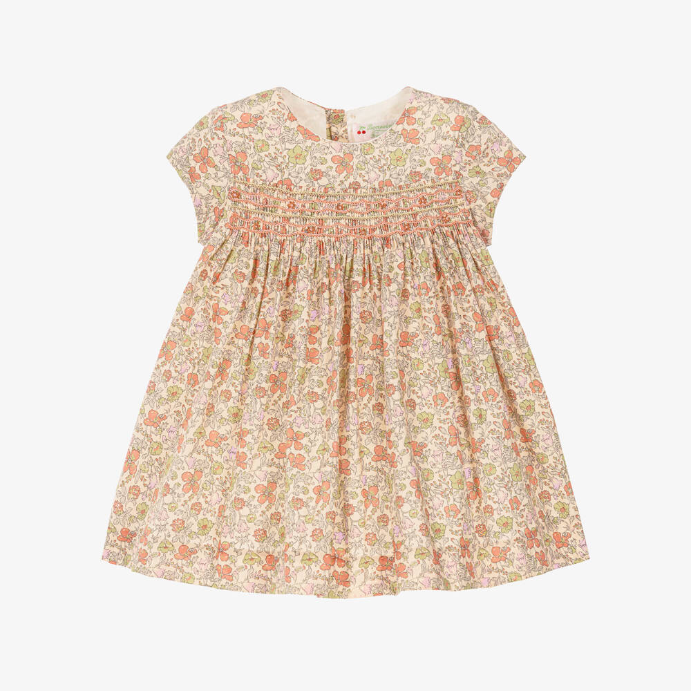 Bonpoint-Girls Beige Floral Tana Lawn Liberty Fabric Dress | Childrensalon