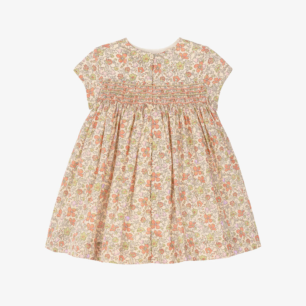 Bonpoint-Girls Beige Floral Tana Lawn Liberty Fabric Dress | Childrensalon