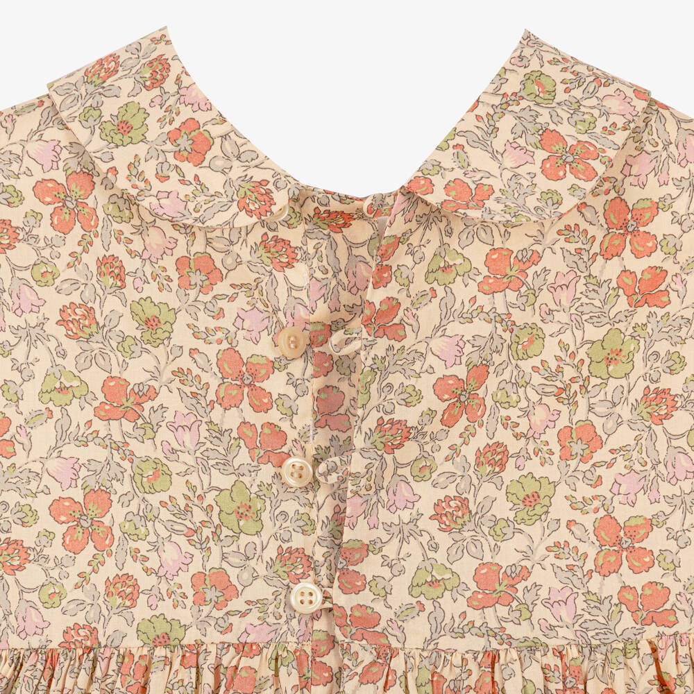 Bonpoint-Girls Beige Floral Tana Lawn Liberty Fabric Dress | Childrensalon