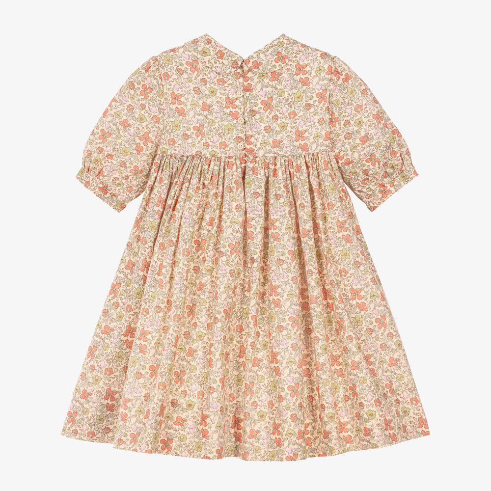 Bonpoint-Girls Beige Floral Tana Lawn Liberty Fabric Dress | Childrensalon