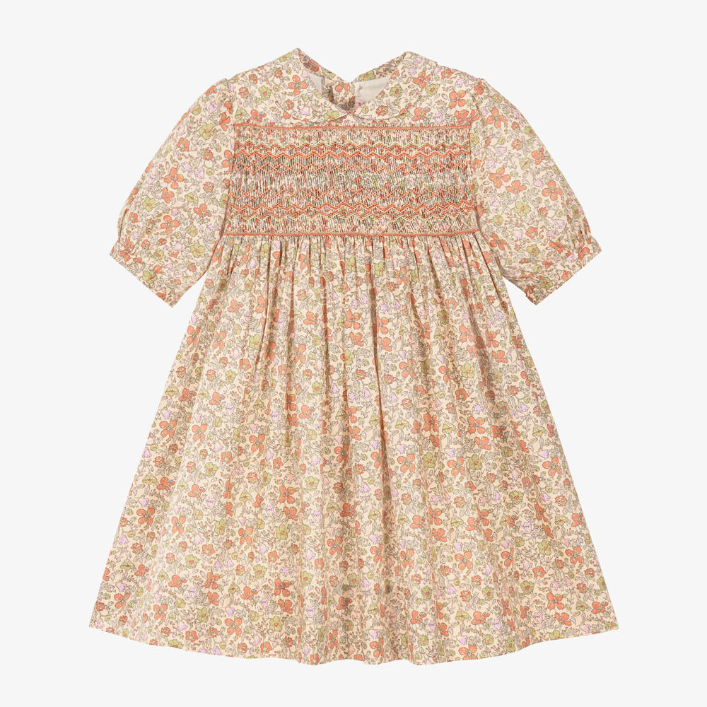 Bonpoint-Girls Beige Floral Tana Lawn Liberty Fabric Dress | Childrensalon