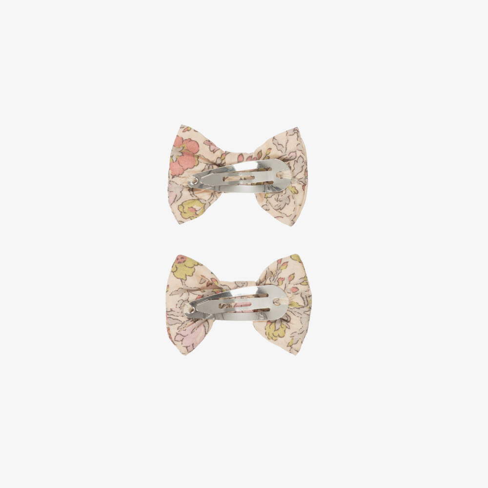 Bonpoint-Girls Beige Liberty Fabric Bow Hair Clips (2 Pack) | Childrensalon