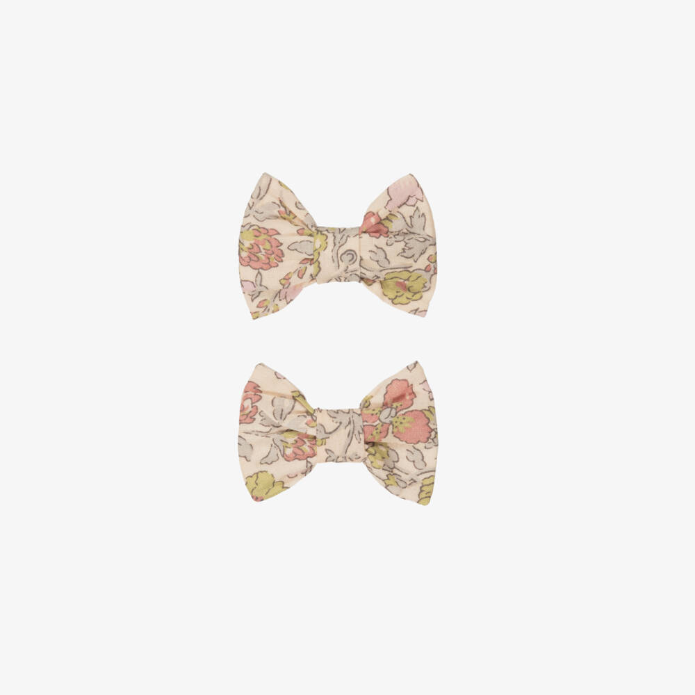 Bonpoint-Girls Beige Liberty Fabric Bow Hair Clips (2 Pack) | Childrensalon