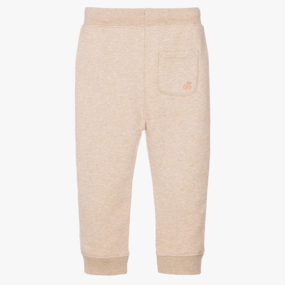 Bonpoint-Girls Beige Marl Joggers with Cherry Embroidery | Childrensalon