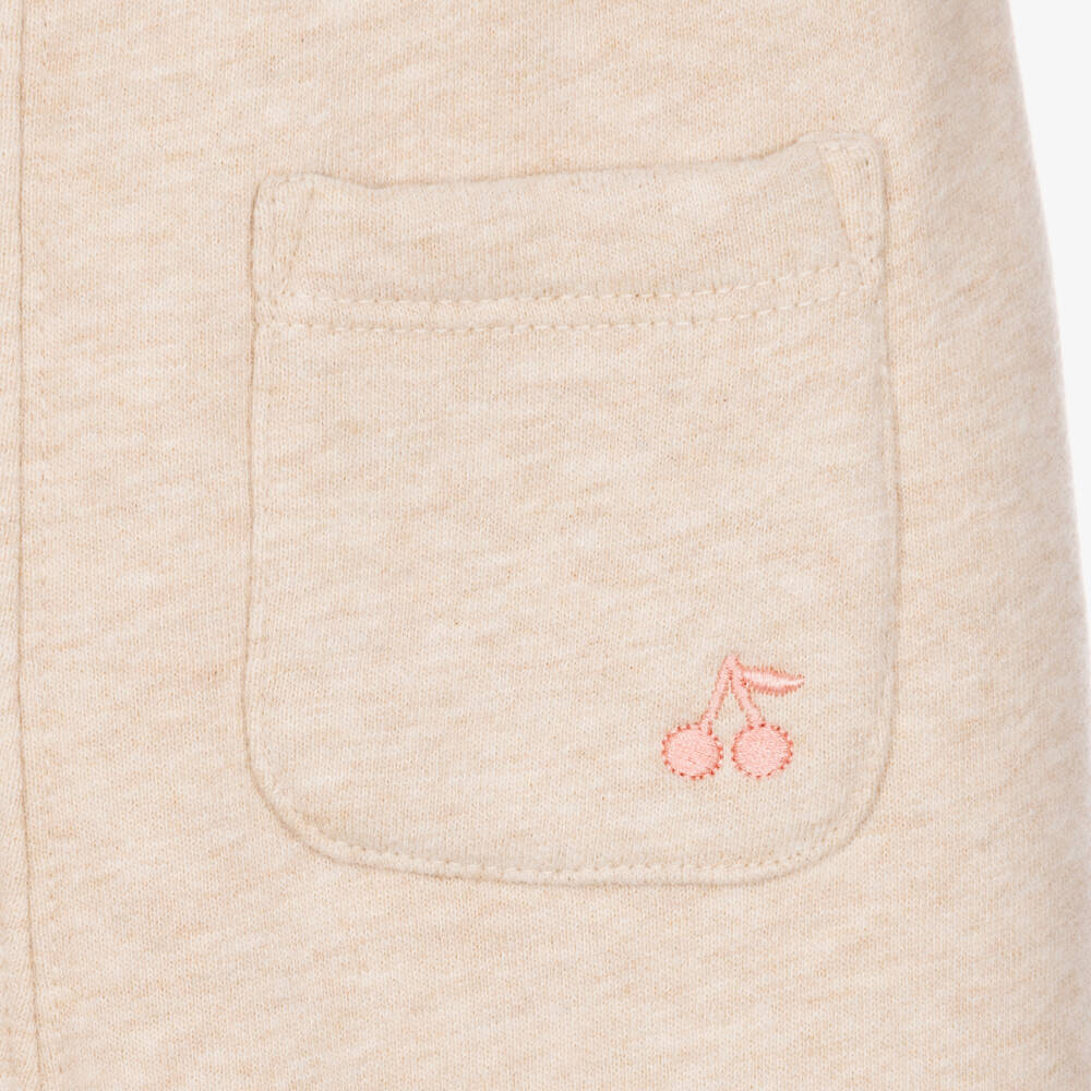 Bonpoint-Girls Beige Marl Joggers with Cherry Embroidery | Childrensalon