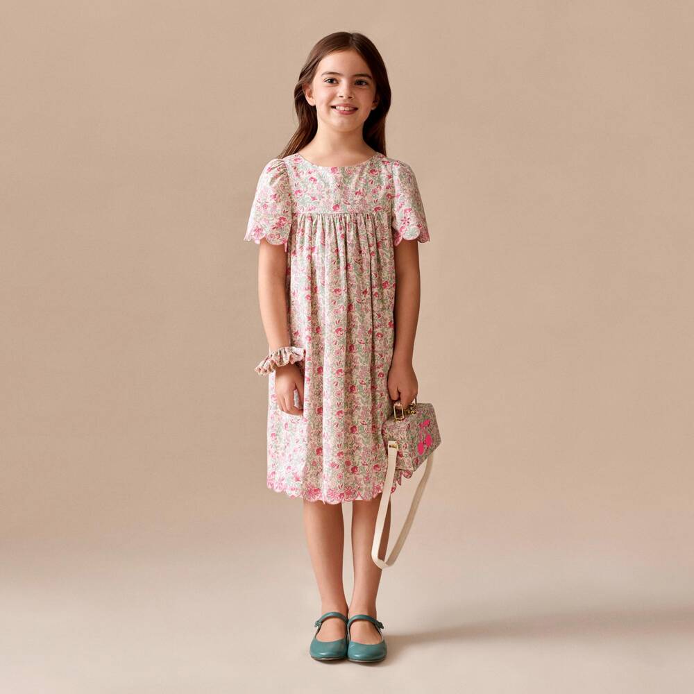 Bonpoint-Girls Beige & Pink Floral Liberty Fabric Dress | Childrensalon