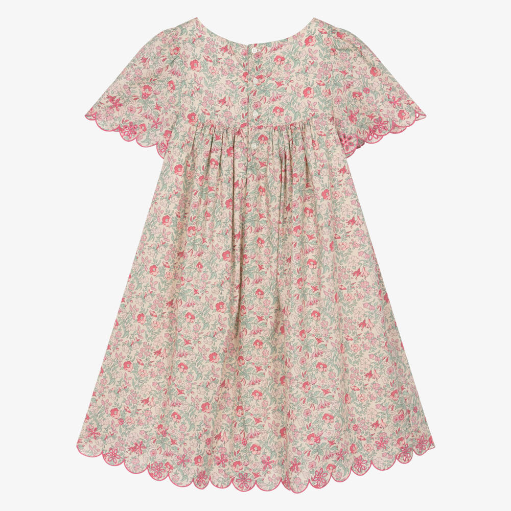 Bonpoint-Girls Beige & Pink Floral Liberty Fabric Dress | Childrensalon
