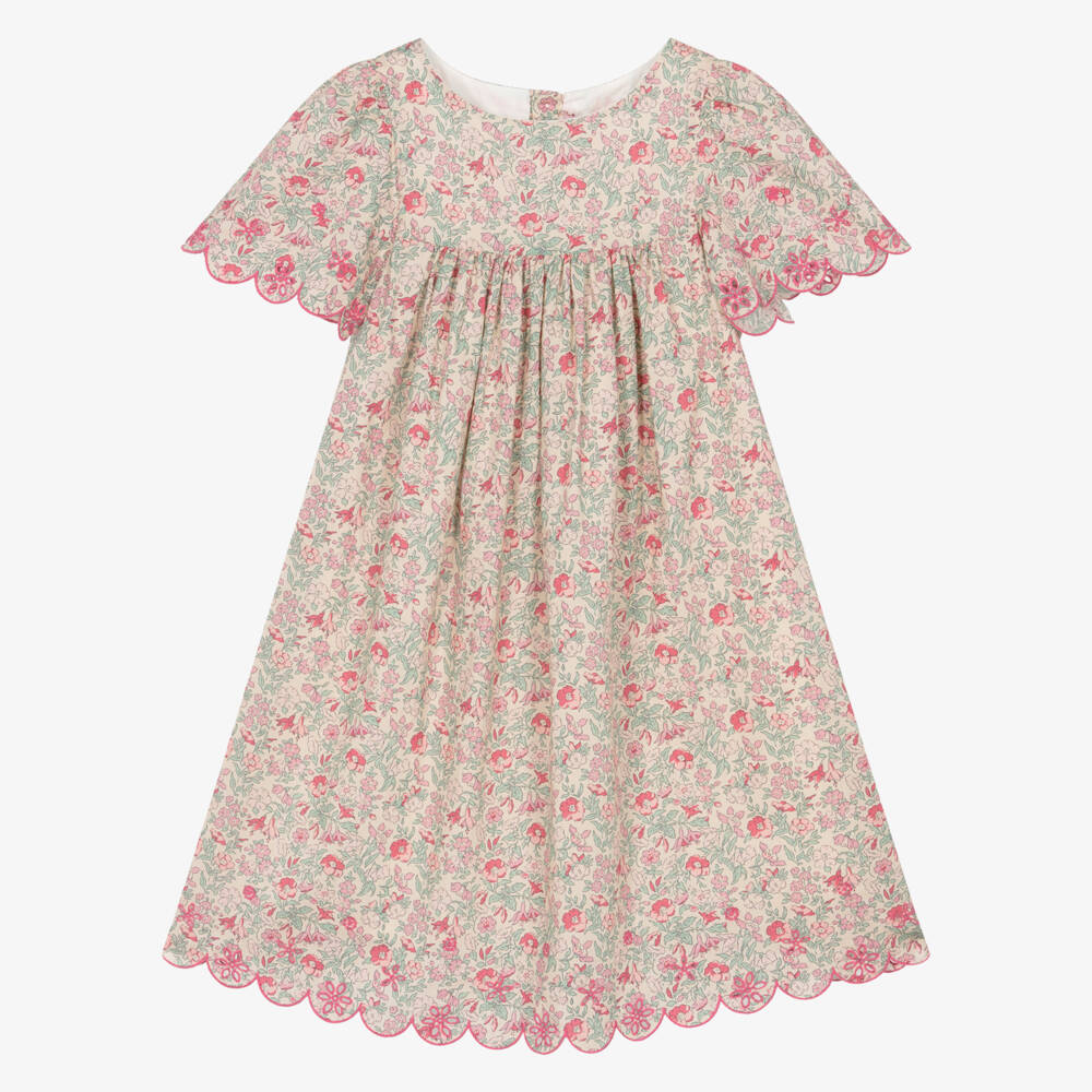 Bonpoint-Girls Beige & Pink Floral Liberty Fabric Dress | Childrensalon